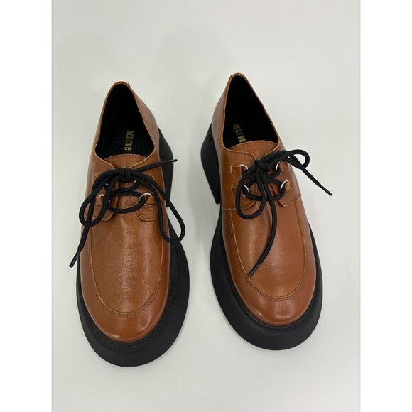 Maeve Flared Oxford Leather Loafers Lace Up Brown 39 - Picture 2 of 6